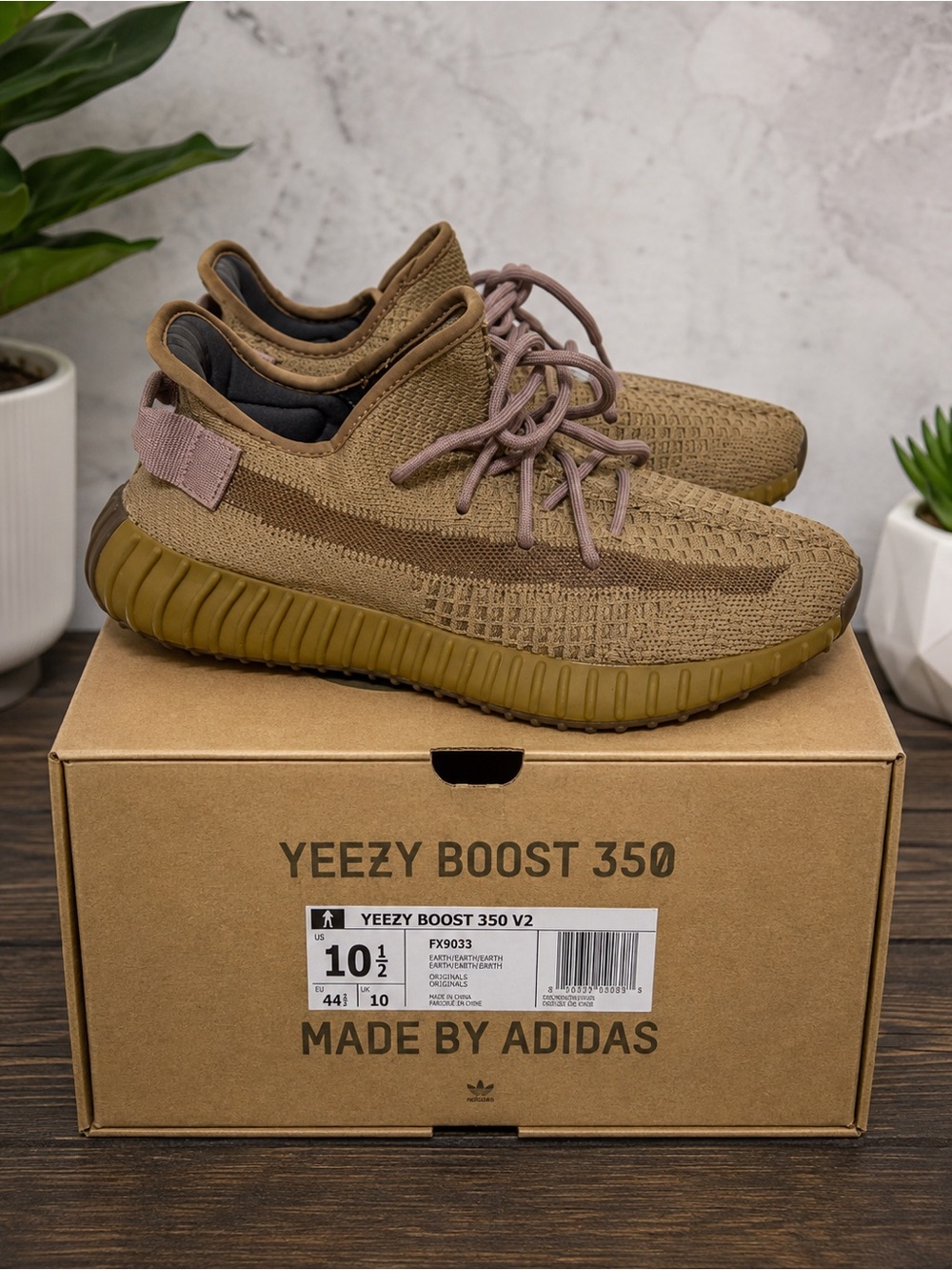 adidas Yeezy Boost 350 V2 Sneakers in Olive and Tan with Pink Accent size 8.5